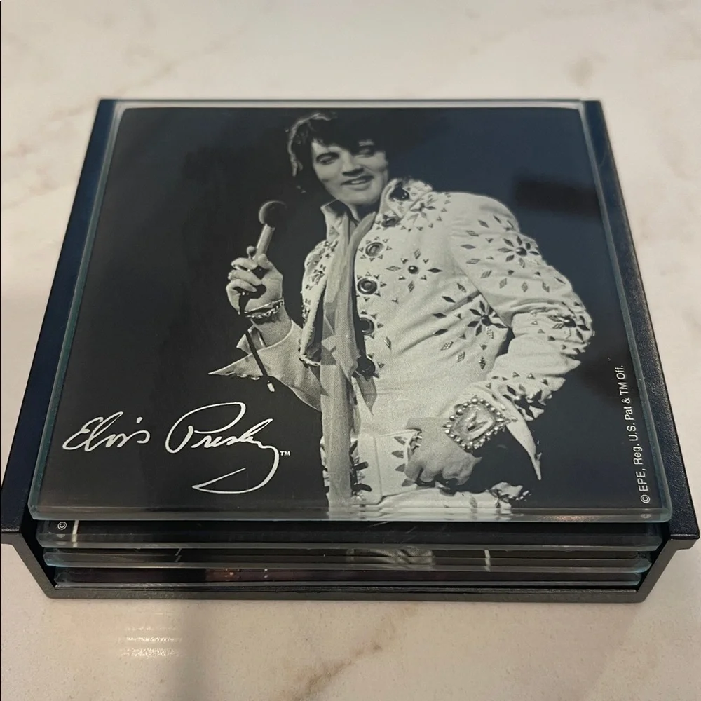Elvis Presley Glass Coaster Collection ~ Set of 4 different images 4 x 4”